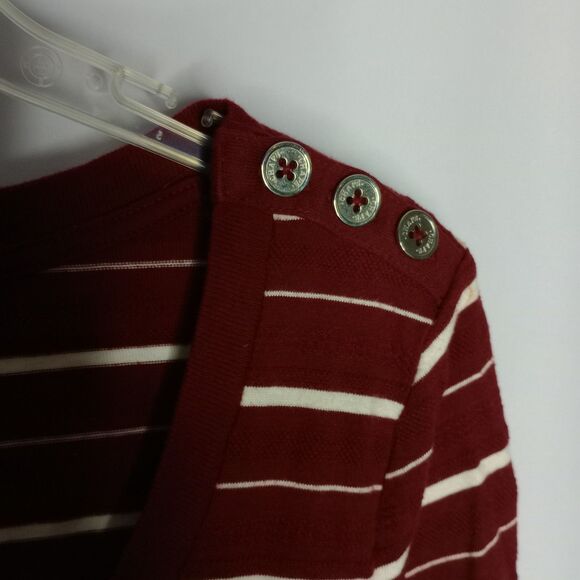 ⭐ Chaps Scoop Neck Striped Blouse 3/4 Sleeve Cotton Knit Top Button Detail Med - Picture 3 of 4